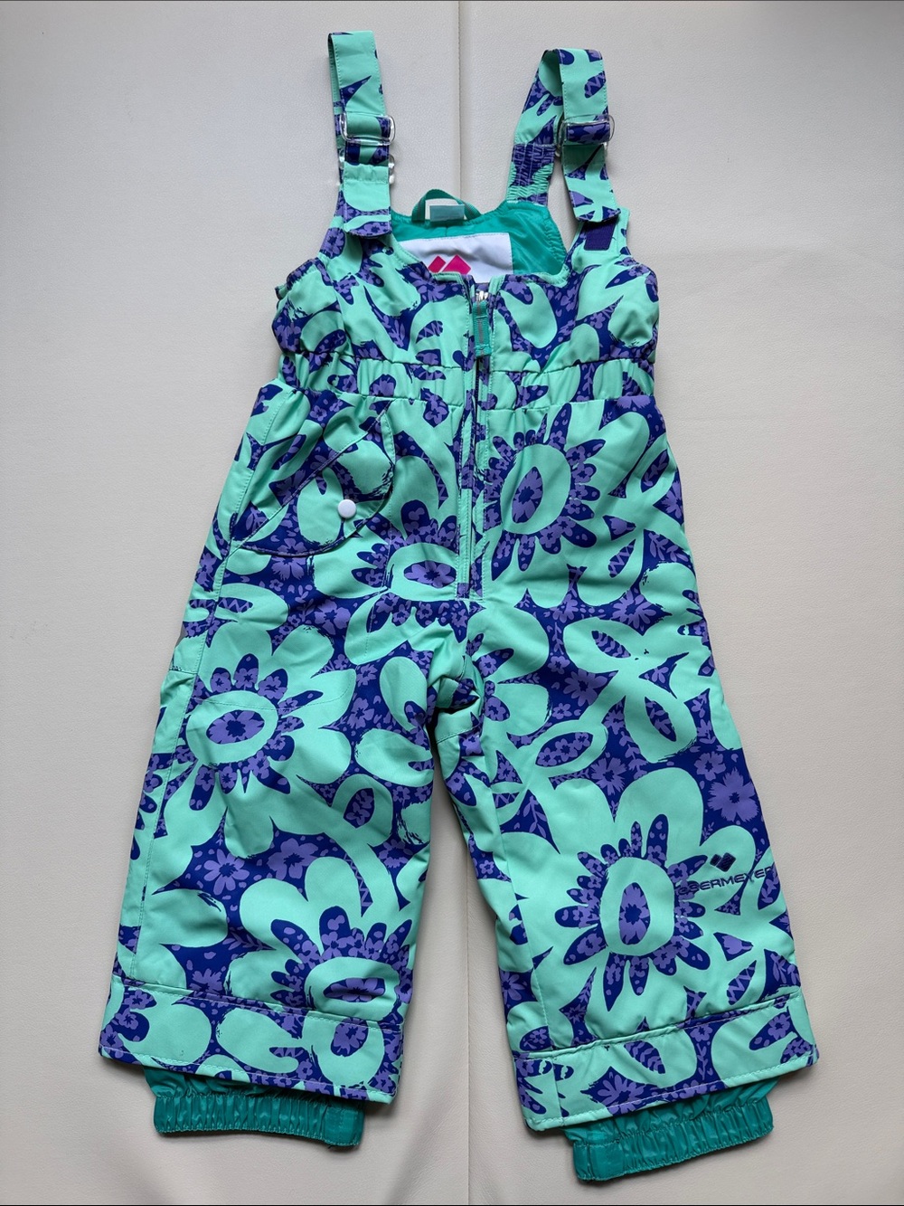 Obermeyer Girls Kids Floral Snow Bib Pants - Teal & Navy